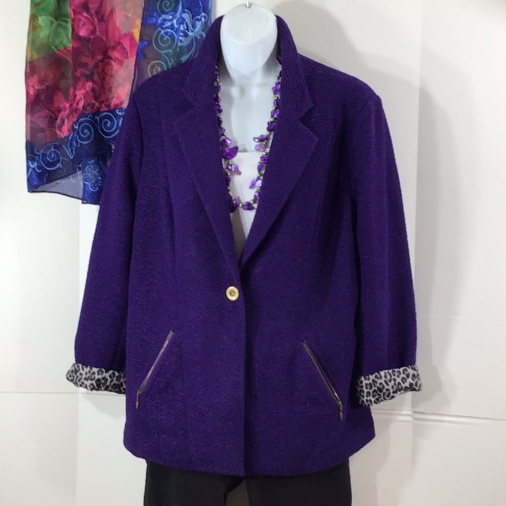 Chico’s purple textured button front blazer jacket L